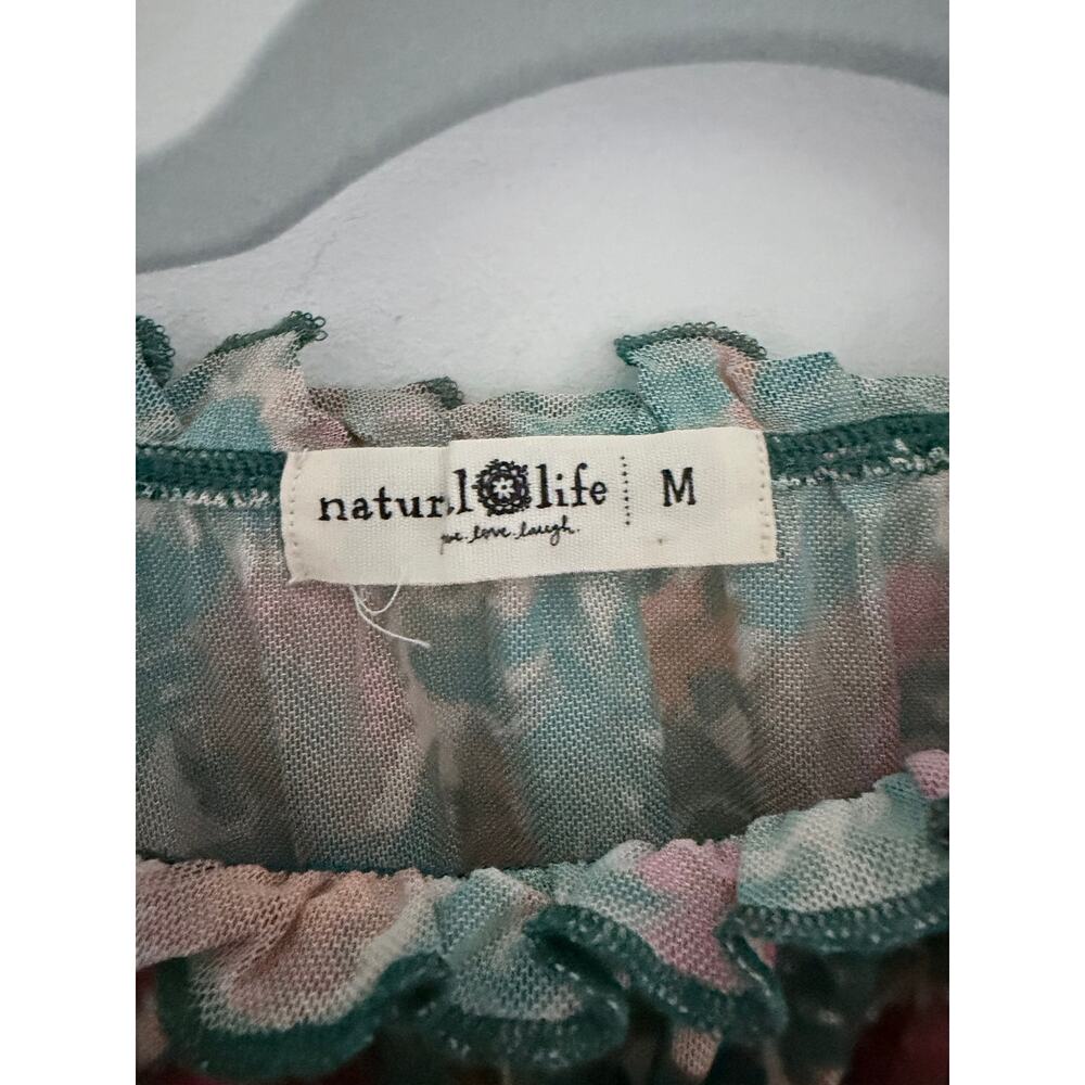 Natural Life Floral Long-Sleeve Boho Sheer Mesh Blouse-Size M - Picture 5 of 7